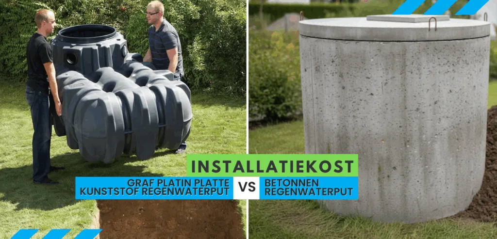 Hoeveel goedkoper is de plaatsing van een platte kunststof tank dan van een betonnen regenwaterput?